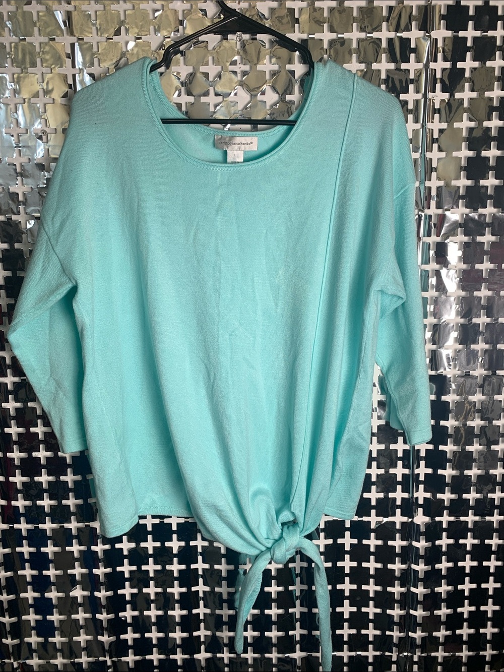Christopher & Banks Aqua Tie-Front Tunic Top